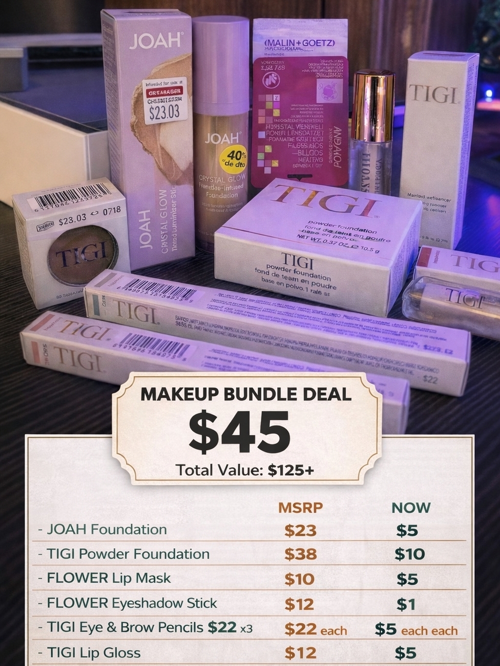TIGI Makeup Set in Pink and Gold Packaging